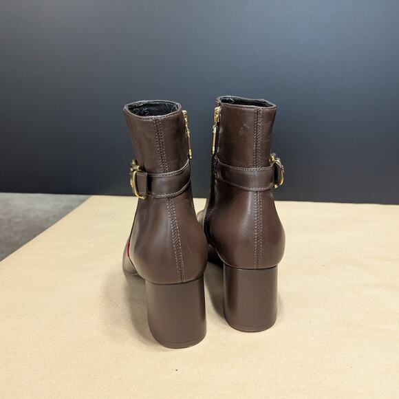 Marc Joseph Madison Bootie Brown Leather Heeled Boots Ankle Womens 9 Buckle Zip - Picture 5 of 9